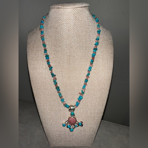 Turquoise & Rhodochrosite bead necklace with pendant by Jay King - Picture 3 of 14